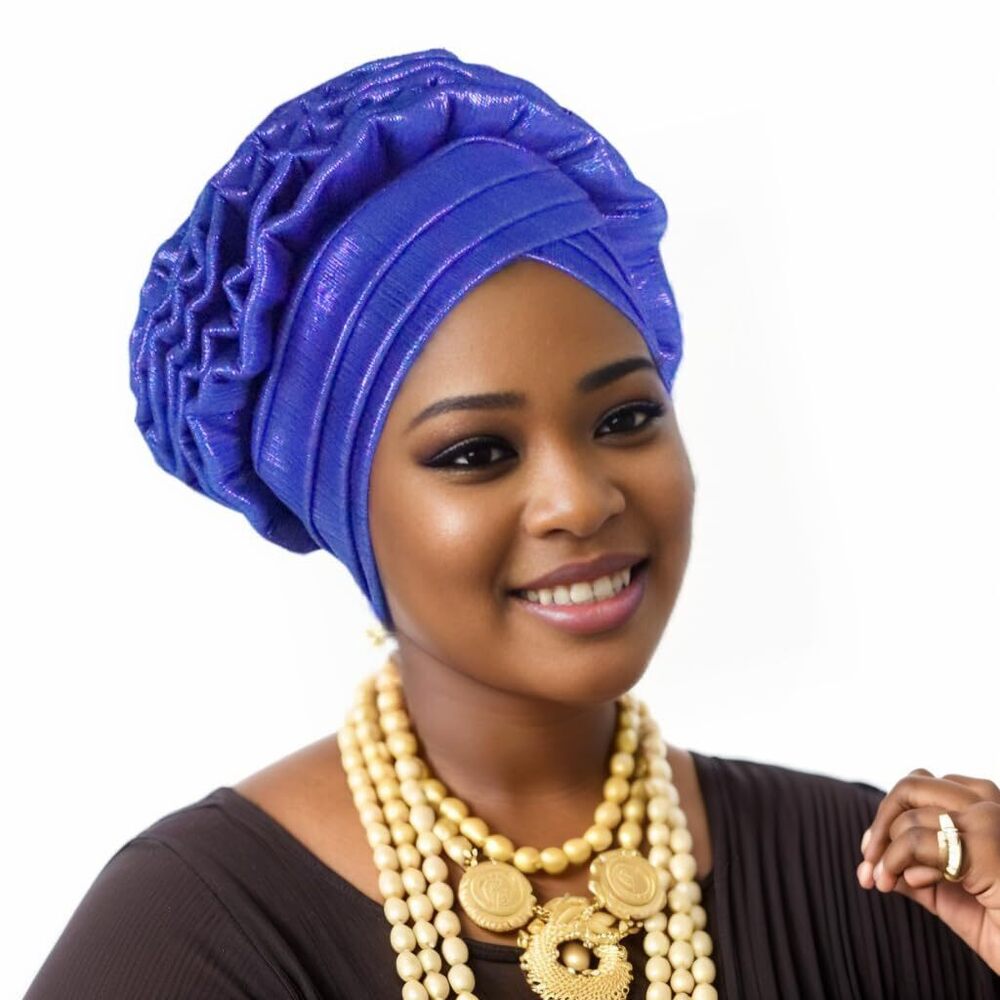 4947 Elegant African Head Wrap Turban Soft Glitter Fabric Red Shimmer